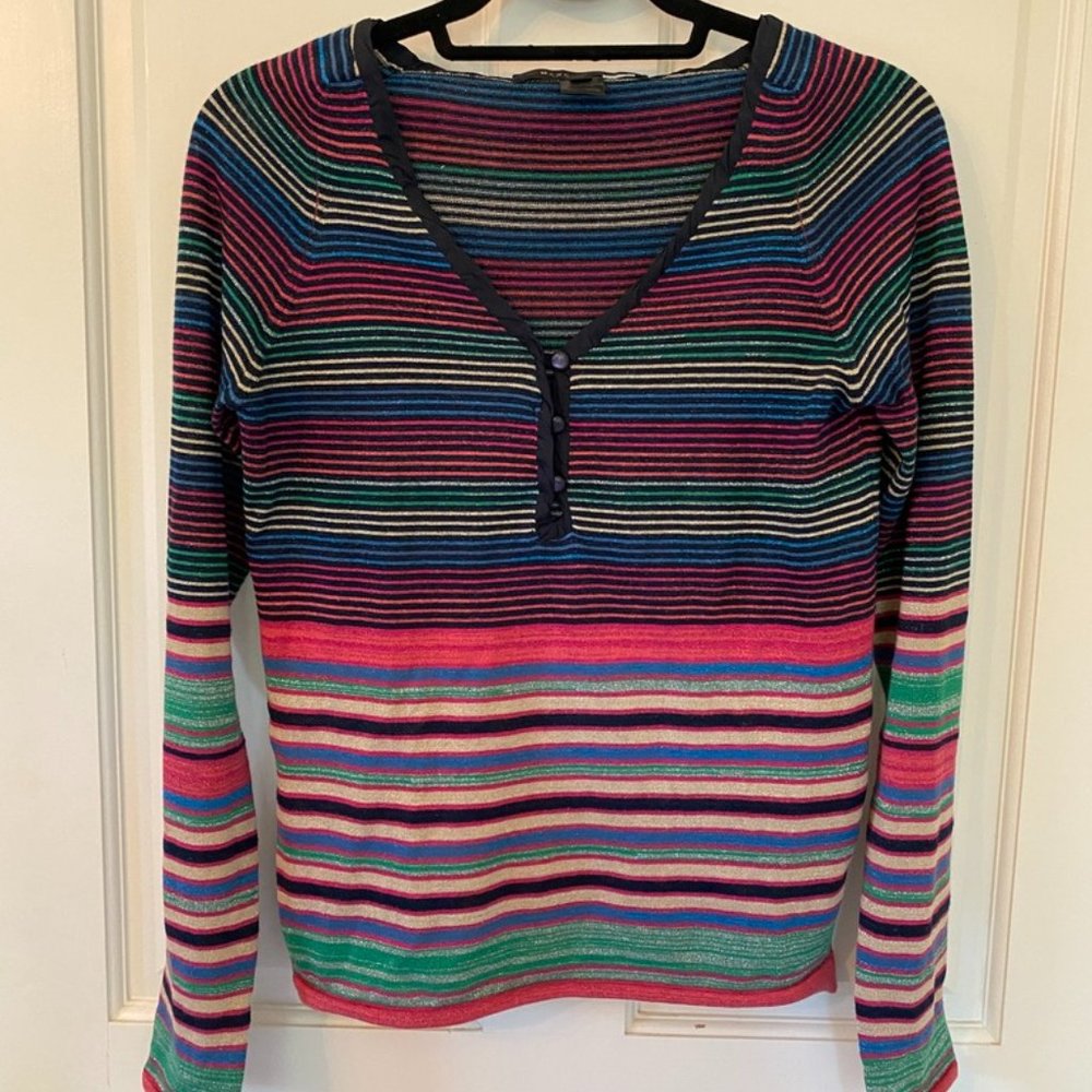 Marc Jacobs Long Sleeved Colorful Metallic Knit V-Neck Top Sz M